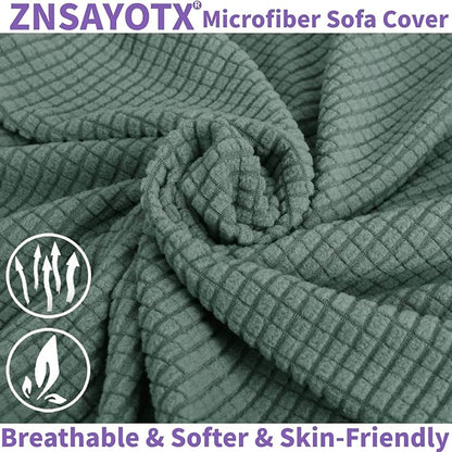 ZNSAYOTX Super Stretch Couch Cover (72"-92") Universal Sofa Covers with Elastic Bottom, Dog Cat Pets Friendly Washable Furniture Protector Fitted Sofa Slipcovers Stay in Place (Pea Green, Sofa)