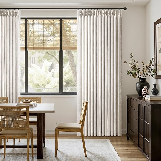 MIULEE Pinch Pleated Thick Linen Curtains 108 Inches Length 2 Panels for Living Room Bedroom, Extra Long Pinch Pleat Drapes Back Tab Light Filtering Natural Foor to Ceiling Curtains with Hooks&Rings