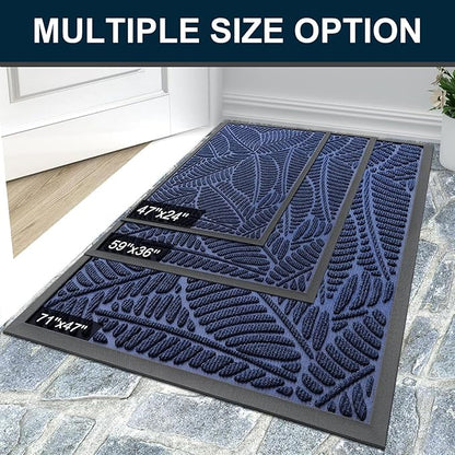 Colorxy Waterproof Doormat, Sturdy Natural Rubber Front Indoor Mat, Non Slip Low Profile Indoor Outdoor Door Mats, Stain and Fade Resistant Floor Mat, Easy Clean Patio Entrance Mat, 59''x36'', Navy