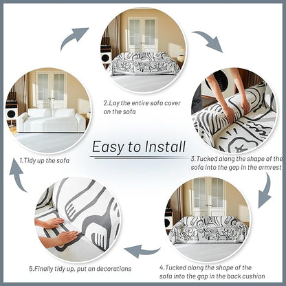 MYSKY HOME Couch Cover for Dogs, Washable Couch Covers, Sofa Covers for Sectional Sofa, Couch Cover 2 Cushion Sofa Dogs Furniture Protector, Chenille Sofa Covers for Pets, 71"x118", Abstract Dark Grey