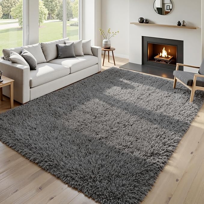 6x9 Area Rugs for Living Room Rug: Soft Fluffy Shag Gray Rugs for Bedroom, Non-Slip Large Fuzzy Plush Rug Indoor Floor Carpet for Nursery Kids Boys Girls Room, Dorms, Playroom, Modern Home Decor