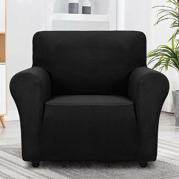 ZNSAYOTX Super Stretch Chair Slipcover Universal Sofa Chair Covers for Living Room Dogs Pet Furniture Protector Spandex Armchair Slipcovers with Anti Slip Foam Sticks (Black, Chair)