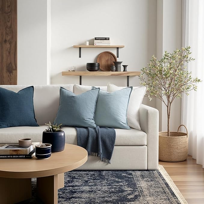 MIULEE Blue Linen Pillow Covers Pack of 4 Decorative Natural Throw Pillow Covers Soft Accent Boho Farmhouse Couch Pillowcases Modern Spring Home Coastal Decor for Living Room Bed Sofa 20x20 Inch