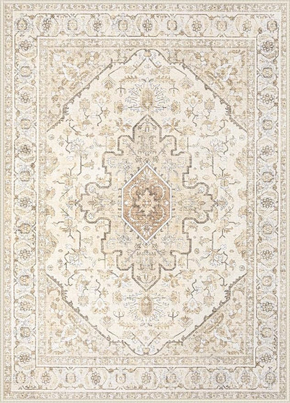 Area Rugs 5x7 Vintage Rug: Washable Living Room Rug Retro Medallion Distressed Large Soft Low Pile Non-Slip Indoor Floor Carpet for Bedroom Kitchen Nursery Dining Table Office (BeigeBrown, 5'x7')