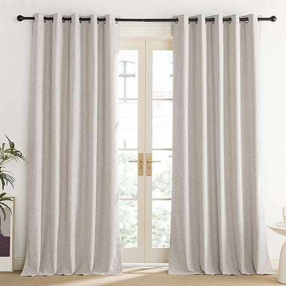 NICETOWN Brich Vintage Open Linen Weave Flax Thermal Curtains, 100% Blackout Curtains 108" Long for Dining Room, Soundproof Window Treatment Drapes for Home Office, 62" Wide Per Panel, Set of 2