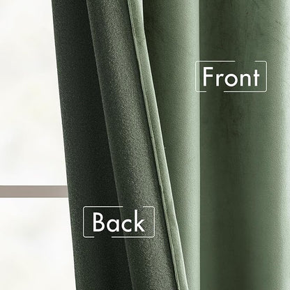 MIULEE Sage Green Velvet Curtains 96 inches Long - Luxury Blackout Curtains for Bedroom Living Room Thermal Insulated Super Soft Window Drapes Back Tab Rod Pocket, W52 x L96 inches, 2 Panels