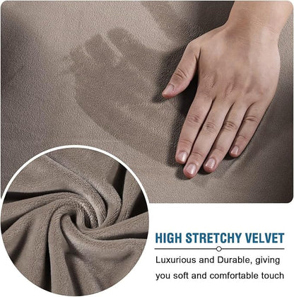H.VERSAILTEX Real Velvet Plush 3 Piece Stretch Sofa Covers Couch Covers for 2 Cushion Couch Sofa Slipcovers Width Up to 90 Inch Feature Thick Soft Stay in Place (Large Sofa, Taupe)