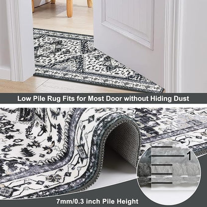 Yamaziot Washable Runner Rug, 2x8 Non-Slip Boho Vintage Hallway Rug Runner with Rubber Backing, Stain Resistant & Low Pile Faux Wool Distressed Carpet Runner for Bedroom, Kitchen, Laundry, Entrance