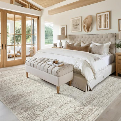 Washable Rugs 6x9 Area Rugs for Living Room,Rugs for Bedroom, Large Carpets,Ultra Soft Faux Wool Retro Dining Room Rug,Non Slip&Non-Shedding Low Pile Vintage Print Rug Indoor for Home Office