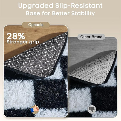 Ophanie Checkered Black & White Rug for Living Room Bedroom, Fluffy Soft Cute Fuzzy Area Rugs, Shag Plush Shaggy Bedside Floor 6x9 Furry Carpet for Kids Baby Teen Dorm Nursery Home Decor Aesthetic