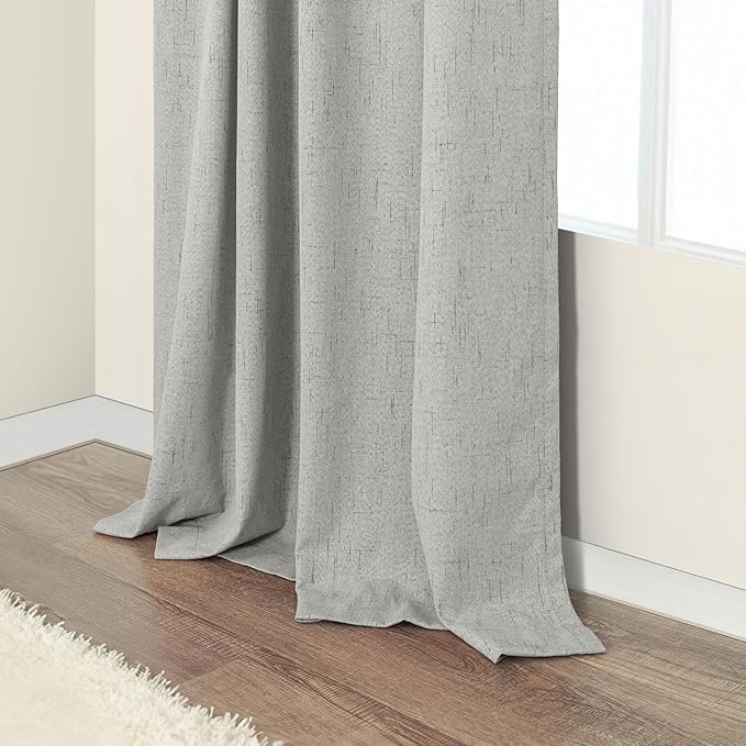 Light Grey Black Out Curtains 72 Inch Long for Dining Room 2 Panels Linen Textured Boho Blackout Drapes Double Sided Blocking Gray Room Darkening for Bedroom Garage Window Coverings 72 Length 6FT 6 FT