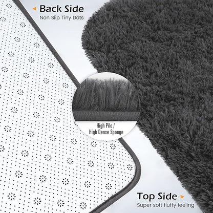 Amearea Premium Soft Fluffy Rug Modern Shag Carpet, 5.3x7.5 Feet, Fuzzy Plush Rugs for Living Room Bedroom Kids Room Home Decor, Nursery Non Slip Indoor Shaggy Carpets, Dark Grey
