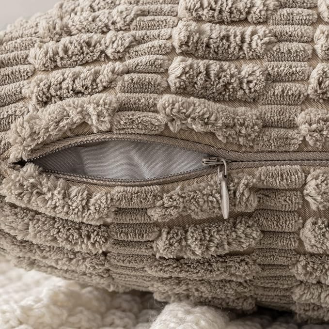 MIULEE Pack of 2 Corduroy Decorative Throw Pillow Covers 16x16 Inch Soft Boho Striped Pillow Covers Modern Farmhouse Home Decor for Sofa Living Room Couch Bed Light Brown