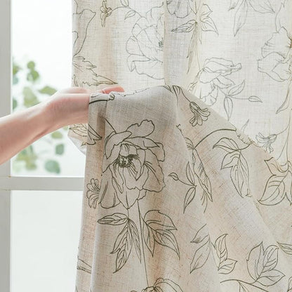 jinchan Floral Linen Curtains for Living Room 84 Inch Length Green Flower Curtain Rod Pocket Back Tab Farmhouse Curtains with Printed Floral Bedroom Window Curtain Set, 2 Panels Green