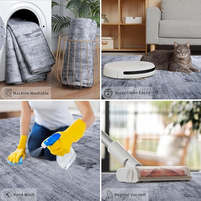 Toneed 2x6 Runner Rug Modern Abstract Hallway Rug Washable Non Slip Rubber Rugs for Kitchen Stairs Entryway Bedroom Living Room Printed Low Pile Foldable Accent Rugs Grey
