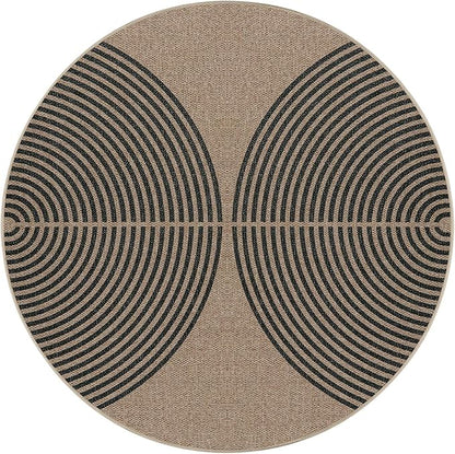 Lahome Enfys Modern Rainbow Round Rug, 3ft Small Washable Circle Carpet Natural Indoor Outdoor Patio Front Porch Rug, Farmhouse Non Slip Non Shedding Contemporary Round Mat for Entryway
