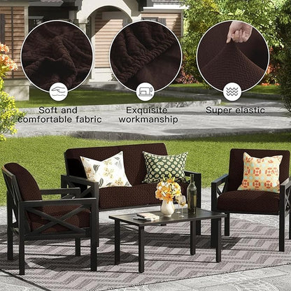 8Pcs Outdoor Cushion Covers, Patio Cushion Covers,Stretch Elastic Slipcovers, Replacement Washable Furniture Protector for Patio Couch,Thick Jacquard Textured Twill Fabric(Coffee,Cover Only)