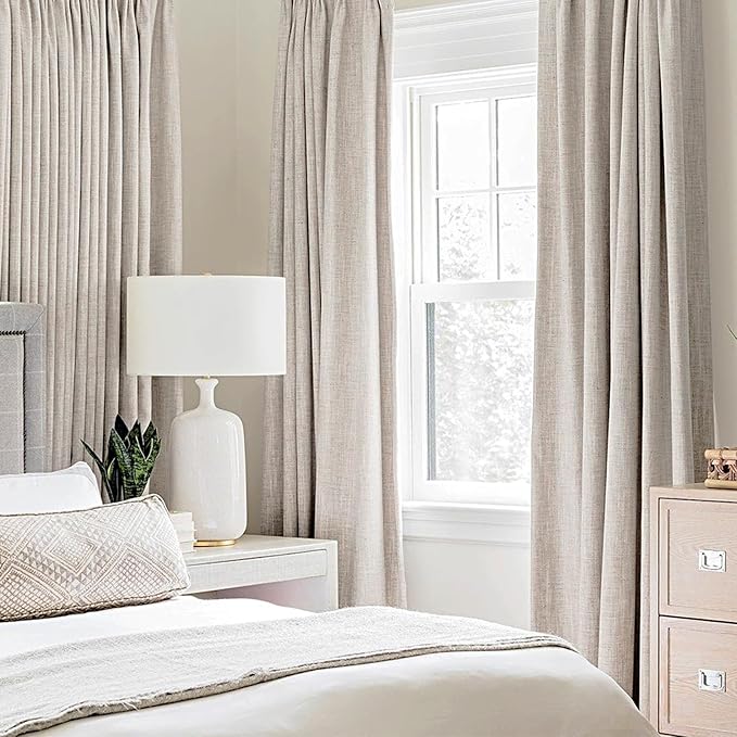 MIULEE 100% Blackout Linen Textured Curtains for Bedroom Solid Thermal Insulated Ivory Grommet Room Darkening Curtains & Drapes Luxury Decor for Living Room Nursery 52 x 108 Inch (2 Panels)