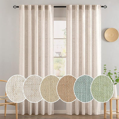 MIULEE Natural White Linen Curtains 86 Inch Long for Bedroom Living Room, Soft Thick Linen Textured Window Drapes Semi Sheer Light Filtering Rod Pocket Back Tab Neutral Farmhouse Cream Ivory 2 Panels