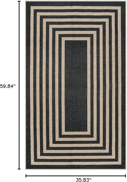 Lahome Enfys Modern Geometric Easy Jute Outdoor Rug, 3x5 Black Indoor Outdoor Carpet for Living Room Entryway, Farmhouse Non Slip Non Shedding Washable Area Rug for Patio Courtyard Bedroom