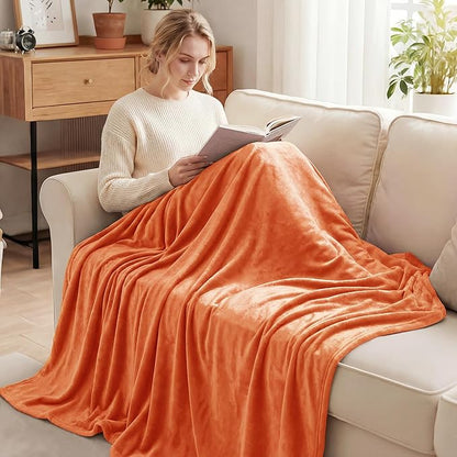 Exclusivo Mezcla Fleece Blankets Queen Size for Bed, Super Soft and Warm, All Season, Cozy, Plush, Lightweight, 90x90 Inches, Burnt Orange