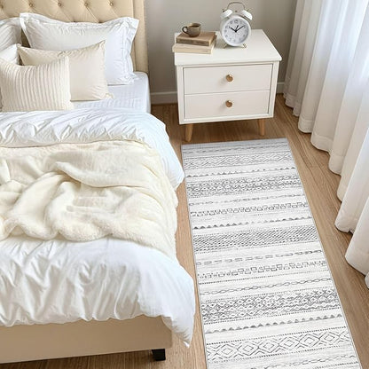 Nakagishi Runner Rug Kitchen Washable Rugs: 2x6 Non-Slip Boho Soft Modern Stain Resistant Indoor Floor Neutral Farmhouse Throw Carpet for Hallway Bathroom Laundry Room Entryway Bedroom- Grey