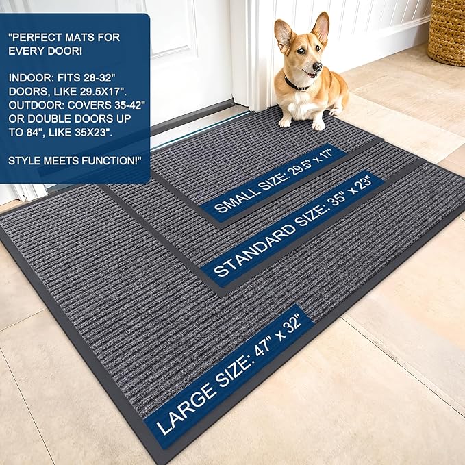 OLANLY Front Door Mat Indoor Outdoor Entrance, Waterproof Heavy Duty Doormat, Fade Resistant, Low Profile, Easy Clean Patio Porch Welcome Floor Mats for Entry, 71x30, Grey