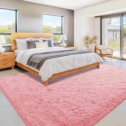 Pink Rugs for Bedroom Girls: 8x10 Fluffy Shag Soft Washable Rug Large Fuzzy Plush Indoor Carpet for Living Room Nursery Playroom Kids Girls Boys Room (Pink, 8'x10')