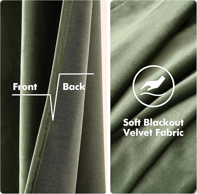 MIULEE Velvet Curtains Olive Green Extra Long Elegant Grommet Curtains Thermal Insulated Soundproof Room Darkening Curtains/Drapes for Classical Living Room Bedroom Decor 52 x 132 Inch Set of 2