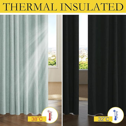 NICETOWN 100% Absolutely Blackout Linen Curtains with Thermal Insulated Grey Liner, Seafoam Green, 52 inches Wide, 48 inches Length Energy Saving Curtains for Laundry 2 Panels Set, Vertical Blinds