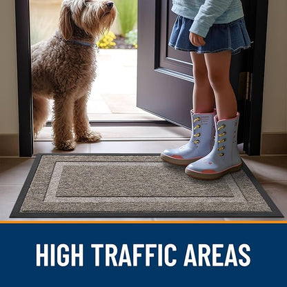 OLANLY Front Door Mat Indoor Outdoor Entrance, Waterproof All-Season, All-Weather Doormat, Sturdy Natural Rubber, Low Profile, Easy Clean Patio Porch Entryway Mat, 59x23, Khaki and White