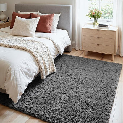 4x6 Area Rugs for Living Room Rug: Soft Fluffy Shag Gray Rugs for Bedroom, Non-Slip Large Fuzzy Plush Rug Indoor Floor Carpet for Nursery Kids Boys Girls Room, Dorms, Playroom, Modern Home Decor