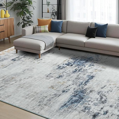 Toneed Abstract Area Rug 5x8 Modern Washable Rug Soft Non Slip Rug Low Pile for Bedroom Living Room Dining Room Blue/White
