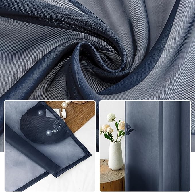 MIULEE 2 Panels Navy Blue Sheer Curtains 84 inches Long Window Curtains Rod Pocket Elegant Window Voile Panels/Drapes/Treatment for Bedroom Living Room (54X84 Inches)