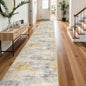 3x20 Washable Kitchen Runner Rug: Modern Abstract Runners for Hallway Soft Non Slip Rugs with Rubber Backing Low Pile Thin Floor Carpet for Entryway Bedroom Bathroom Bedside Indoor(Grey/Yellow,3x20)