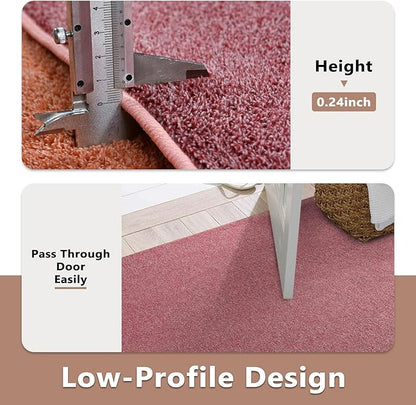 FinRèc 5x7 Washable Area Rugs for Bedroom Living Room, Low Pile Thin Rug Solid Color, Non-Slip Carpet Indoor for Home Decor (Red)