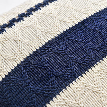 Fancy Homi Set of 1 Navy Blue Decorative Throw Pillow Covers 16x16 Inch for Couch Bed Sofa Living Room Office, Aesthetic Modern Organic Farmhouse Home Decor, Soft Cotton Woven Textured Cushion Case