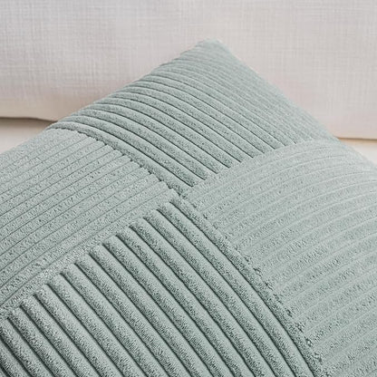 Fancy Homi 2 Packs Grey Blue Long Lumbar Decorative Throw Pillow Covers 12x24 Inch for Couch Bed Sofa, Rustic Farmhouse Boho Home Decor, Soft Striped Corduroy Rectangle Accent Cushion Case 30x60 cm