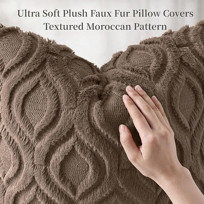 decorUhome Throw Pillow Covers 24x24 Inch Set of 2, Soft Plush Faux Wool Brown Solid Couch Pillow Covers, Accent Euro Sham Farmhouse Neutral Square Pillow Cases for Sofa Bed Living Room