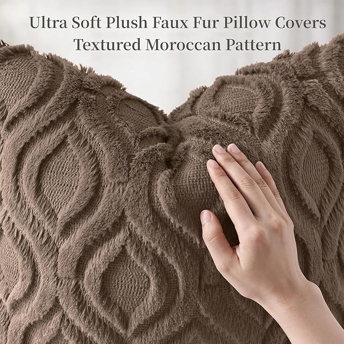decorUhome Throw Pillow Covers 12x20 Inch Set of 2, Soft Plush Faux Wool Brown Solid Couch Pillow Covers, Accent Farmhouse Neutral Rectangle Pillow Cases for Sofa Bed Living Room