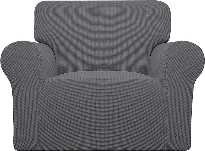 Easy-Going Stretch Chair Sofa Slipcover 1-Piece Couch Sofa Cover Furniture Protector Soft with Elastic Bottom for Kids, Pet. Spandex Jacquard Fabric Small Checks (Chair, Gray)