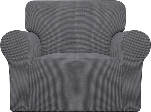 Easy-Going Stretch Chair Sofa Slipcover 1-Piece Couch Sofa Cover Furniture Protector Soft with Elastic Bottom for Kids, Pet. Spandex Jacquard Fabric Small Checks (Chair, Gray)
