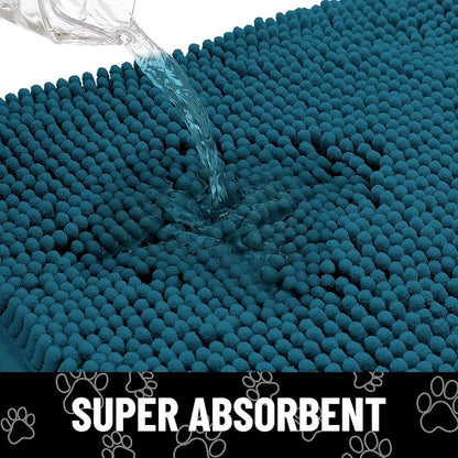 Smiry Dog Door Mat for Muddy Paws, Absorbent Dirt Trapper Non Slip Quick Dry Washable Chenille Mat for Mud Dogs, Entry Rug for Indoor and Outdoor (36x24 Inches, Atlantic Blue and Black)