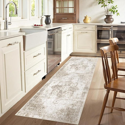 Runner Rug 2x6 Washable Rug, Vintage Boho Medallion Hallway Runner Non-Slip Soft Low Pile Distressed Floor Carpet Retro Doormat for Kitchen Bedroom Laundry Entryway Bathroom (Taupe, 2'x6')