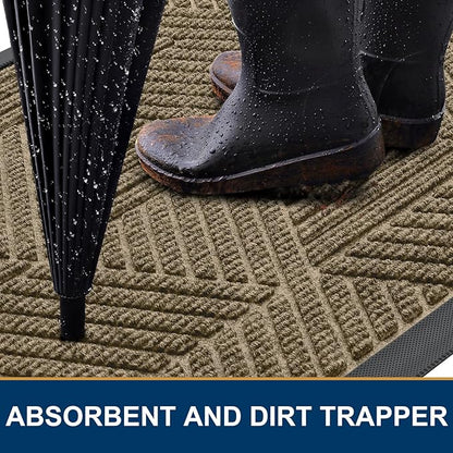 Smiry Front Door Mat Outside Entrance, Heavy Duty Sturdy Natural Rubber Doormat, Trap Dirt and Moisture, Easy Clean Low Profile Mats for Indoor Outdoor Entry, Irregular Triangle (47x32, Camel)