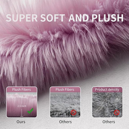 Faux Fur Rug for Bedroom, Fluffy Runner Rugs Soft Sheepskin Rug Sofa Couch Seat Cushion, 2x6ft Light Purple Plush Area Rug Shag Rugs Floor Carpets for Nursery Bedside, Shaggy Fuzzy Home Decor