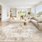 Area Rug 9x12 Washable Rug, Vintage Boho Medallion Rugs Non-Slip Soft Low Pile Large Distressed Rug Indoor Retro Carpet for Living Room Bedroom Dining Room Home Office (Brown, 9'x12')