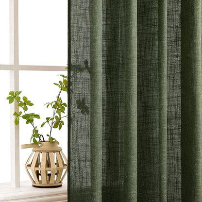 MIULEE Olive Green Linen Curtains 72 Inch Length for Bedroom Living Room, Soft Thick Linen Textured Window Drapes Semi Sheer Light Filtering Back Tab Rod Pocket Burlap Look Christmas Decor, 2 Panels
