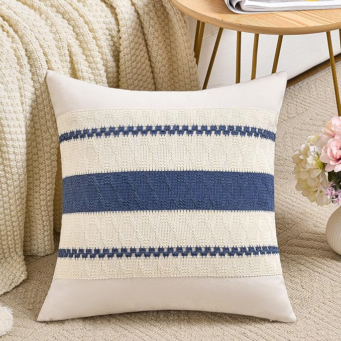 Fancy Homi Set of 1 Dusty Blue Vintage Decorative Throw Pillow Covers 20x20 Inch for Couch Bed Sofa Chair Bedroom, Rustic Retro Square Cushion Case, Modern Farmhouse Boho Living Room Decor Indoors