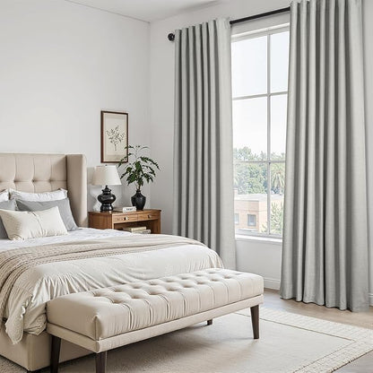 Grey Linen Blackout Curtains 95 Inch Long 2 Panels Back Tab Thermal Insulated Light Blocking Curtain for Living Room 100% Black Out Drape for Bedroom Neutral Rustic Farmhouse 52x95 Length Frost Grey